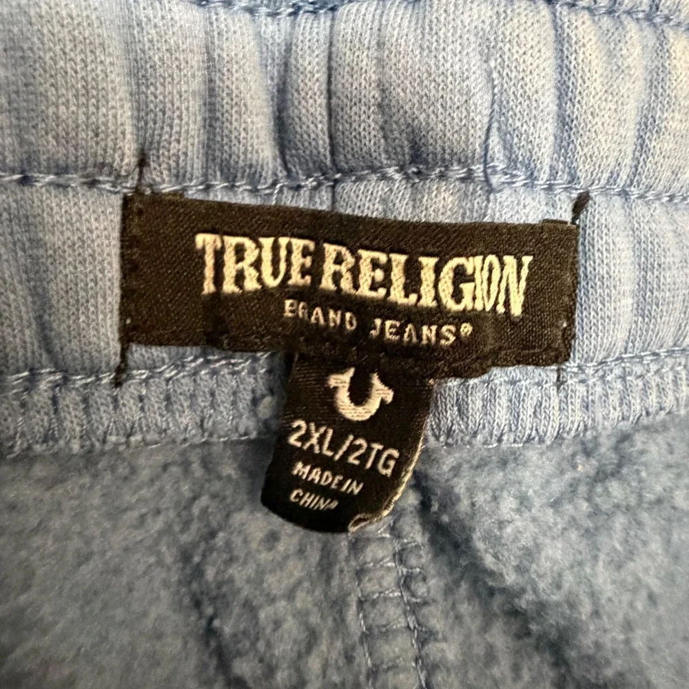 True Religion HS Jogger Mens 2XL Blue Washed Horseshoe Logo Sweatpants